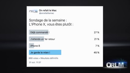 ORLM-274 :  2P - Notre sondage, 45% à ne pas vouloir changer d'iPhone