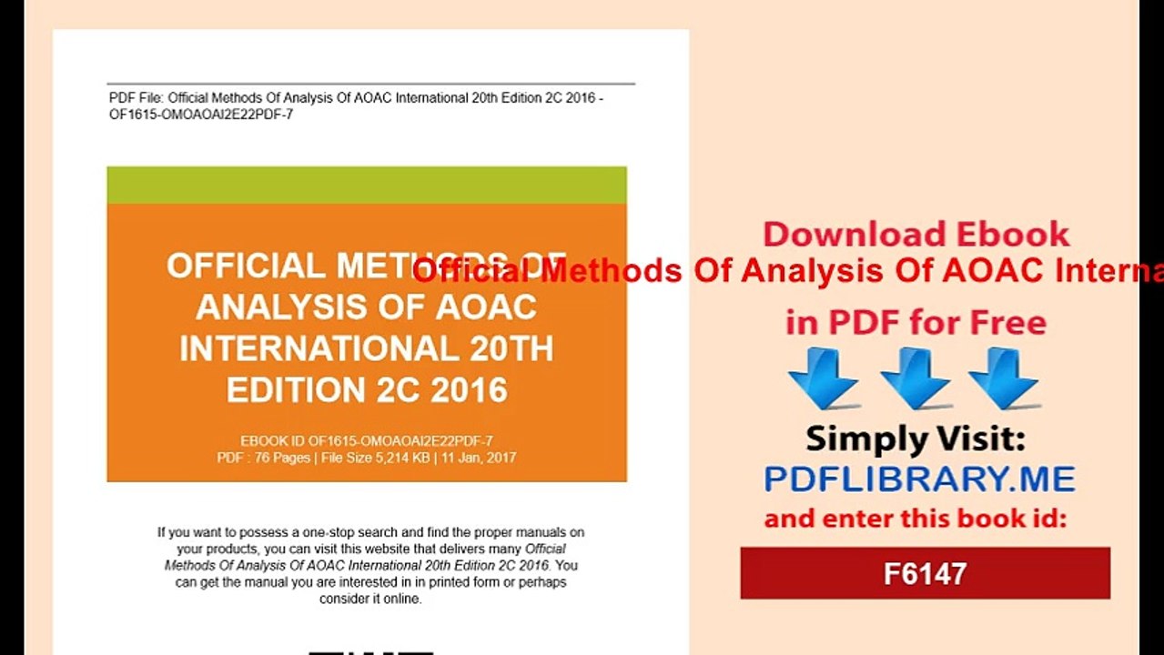 Official Methods Of Analysis Of AOAC International - 20th Edition 2C 2016