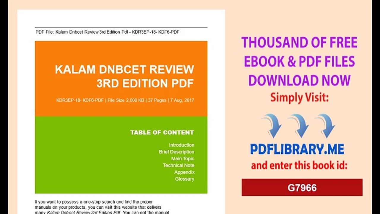 Kalam Dnbcet Review 3rd Edition Pdf