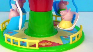 Lets Play! PEPPA PIG Merry Go Round Game with George, Mummy, Daddy, KINDER EGG Surprises / TUYC