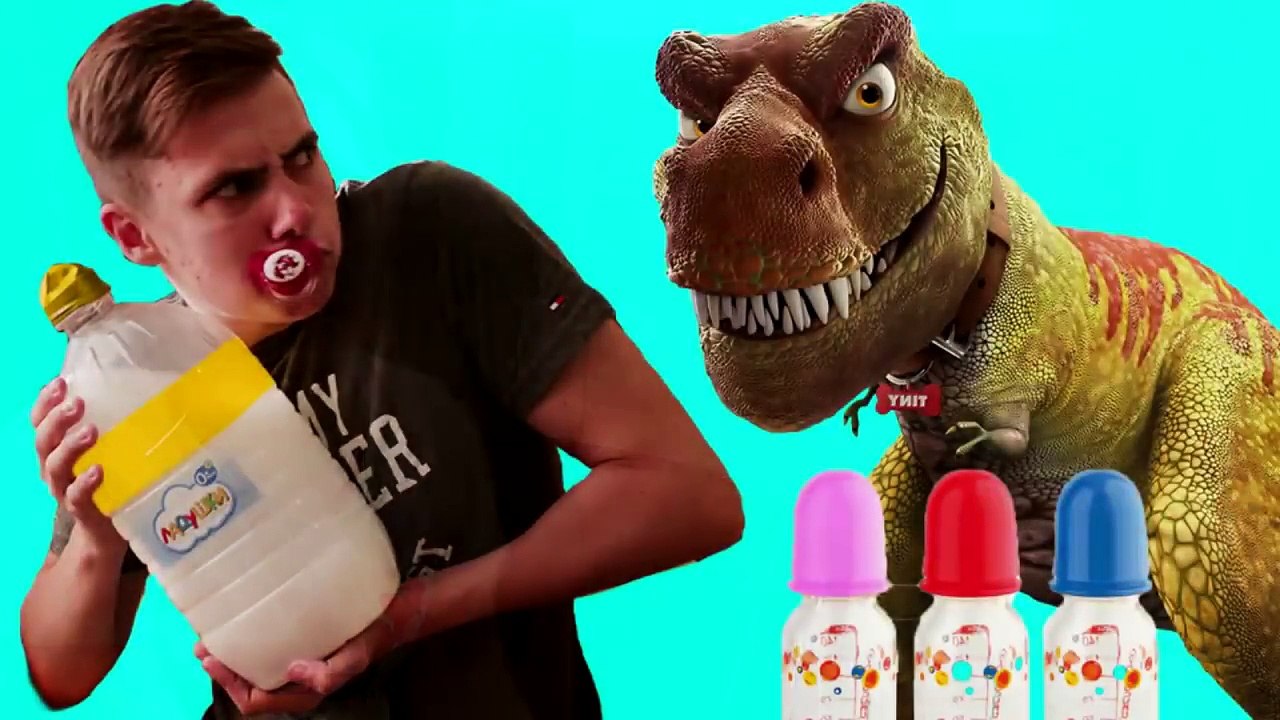 Hungry Bad Baby Crying & Learn Colors with Dinosaur GIANT Bottles Finger Family Nursery Rh