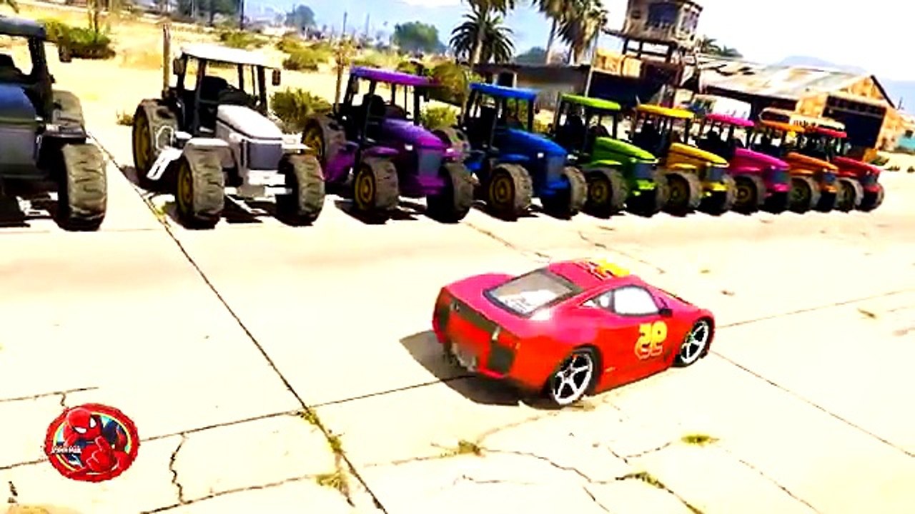 Молния МакКуин, Человек-паук - Цветной Трактор для детей, Мультфильмы для детей, Мультики про машины