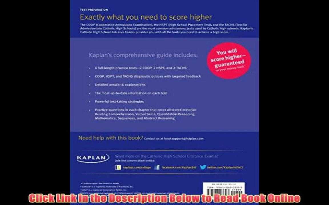 Read Online Catholic High School Entrance Exams: COOP * HSPT * Tachs (Kaplan Test Prep) Full Book