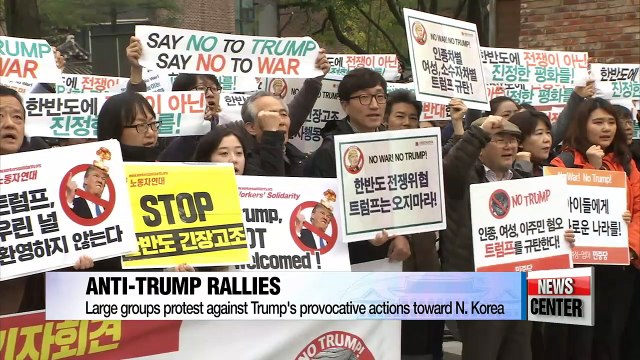 Thousands rally in Seoul on first day of Trump's visit