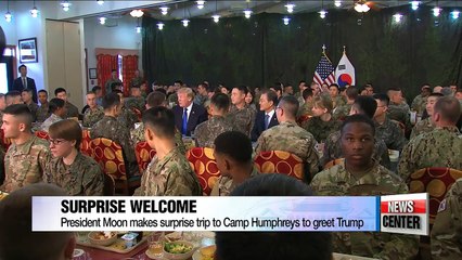 Trump's S. Korea trip kicks off with surprise welcome by Moon at U.S. base