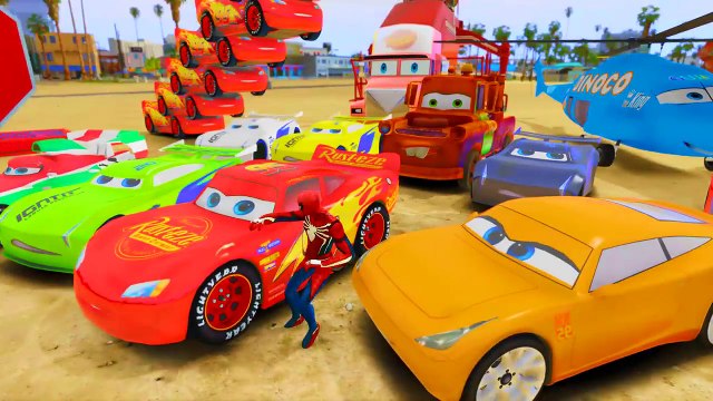Spiderman And Cars 3 Lightning McQueen Colors Jackson Storm Cruz Ramirez Mater Mack Dinoco