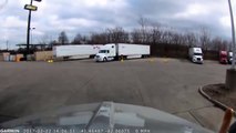 Semi Truck Loses His Trailer On A Truck Stop