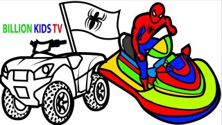 Spiderman ATV and JETSKI w/ SUPERHEROES Coloring Pages Coloring Book Kids Fun Art