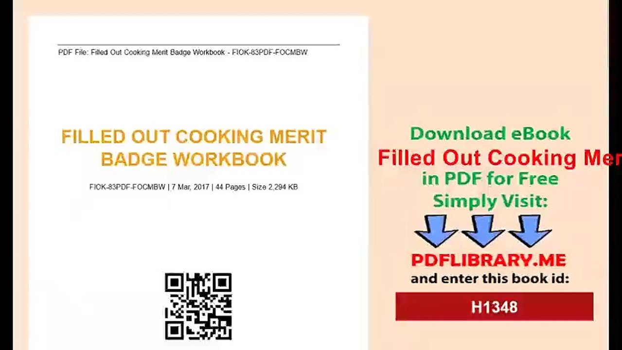 Filled Out Cooking Merit Badge Workbook