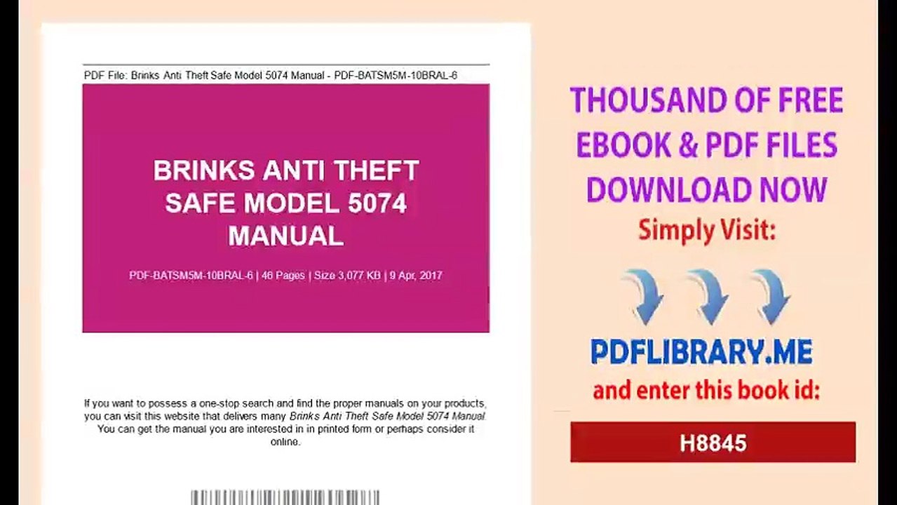 Brinks Anti Theft Safe Model 5074 Manual