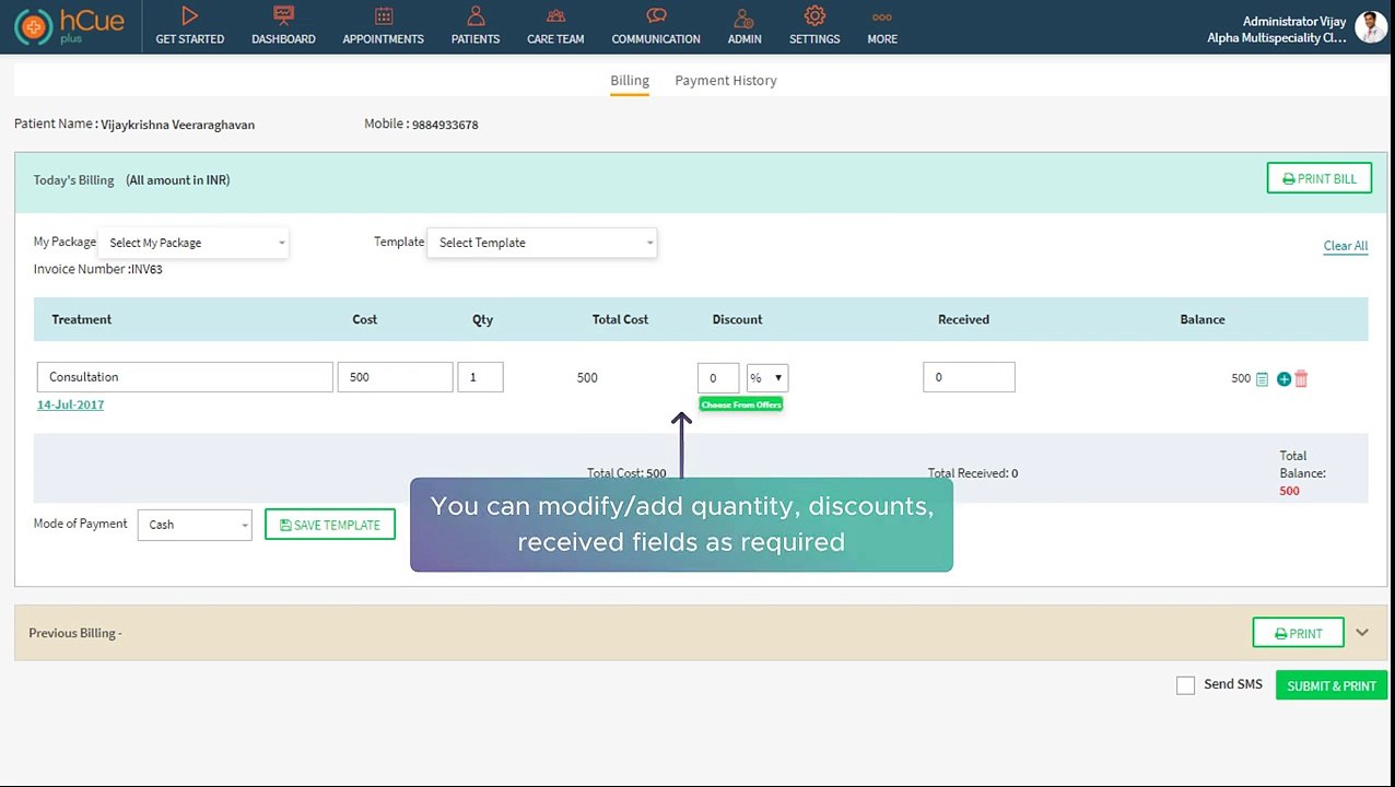 hCue's Clinic Management Software - How to take care of your Billing