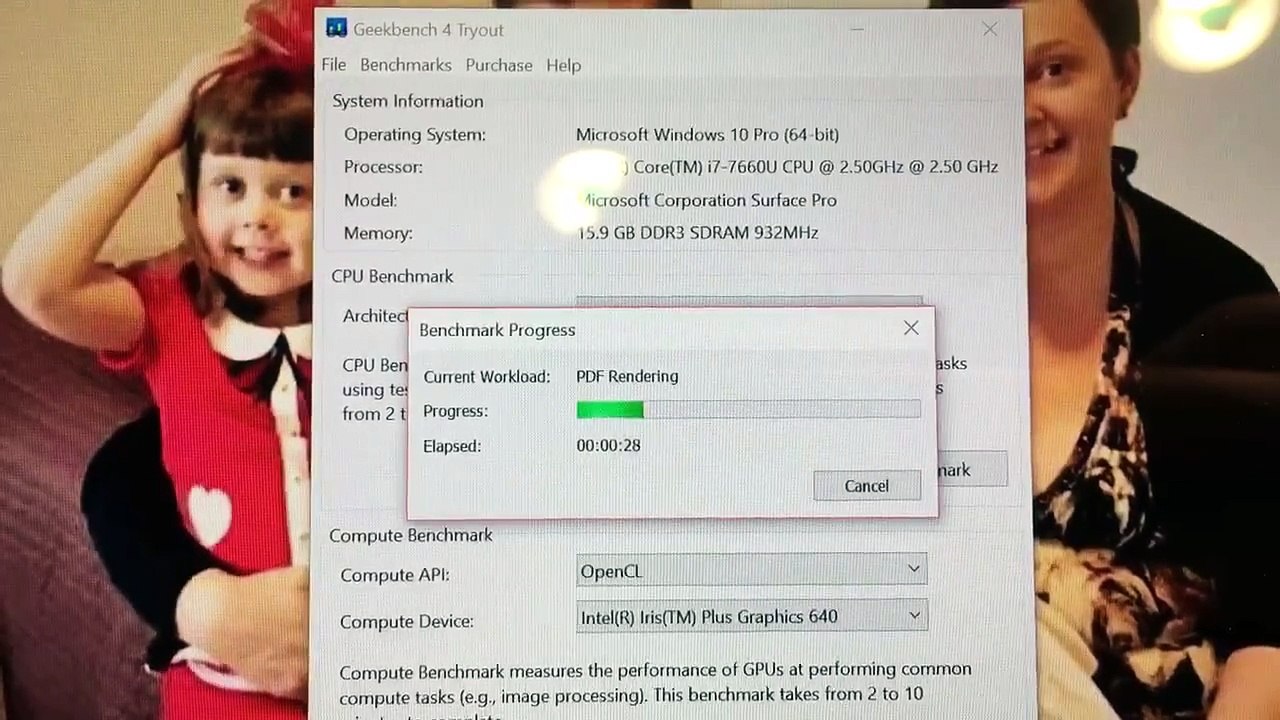 New Surface Pro 2017 i7 16gb 512gb Geekbench 4 benchmark
