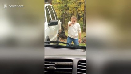 Girl trying to flip car like Eleven in Stranger Things