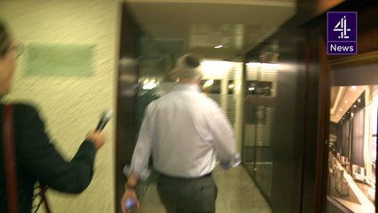 Lord Polak flees to hotel massage room to avoid reporter