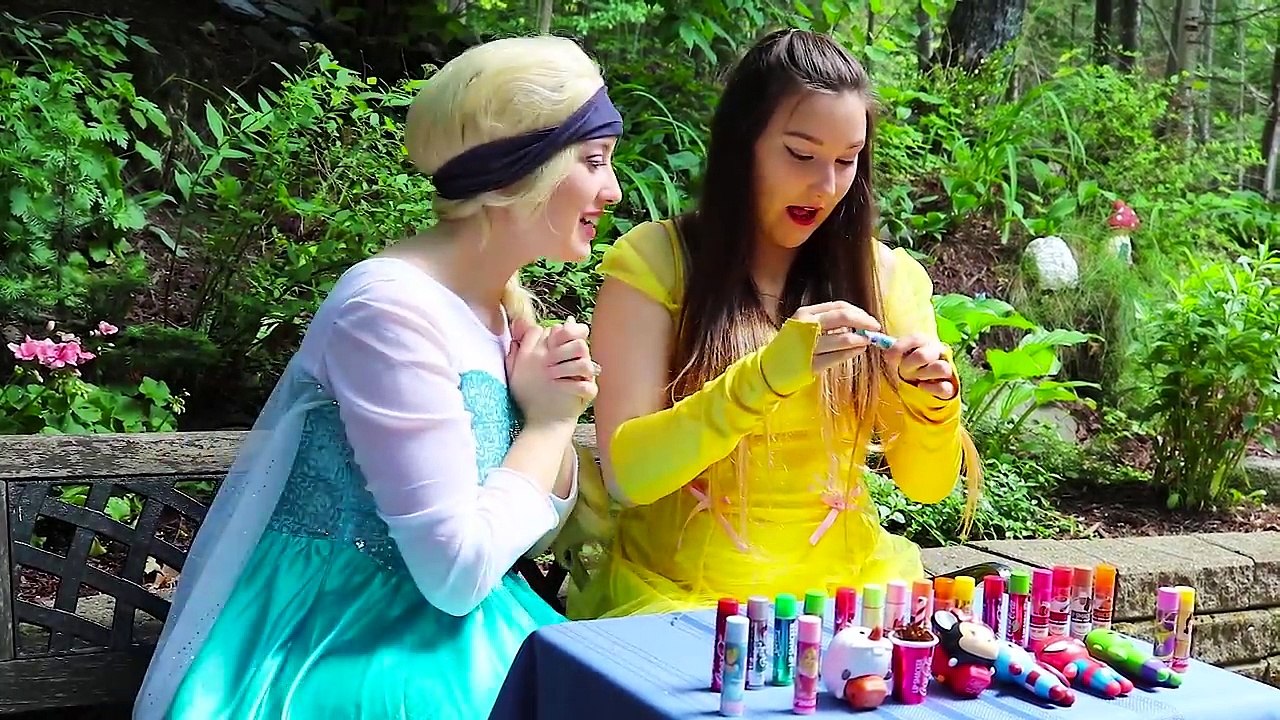 Frozen Elsa & Belle CHAPSTICK CHALLENGE 2 w_ Spiderman Lip Balm Lipstick Makeup Fun Superhero IRL | Superheroes | Spiderman | Superman | Frozen Elsa | Joker