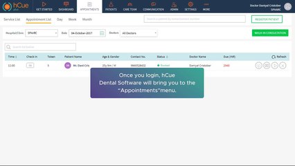 hCue Dental Software-How to book an appointment through the day