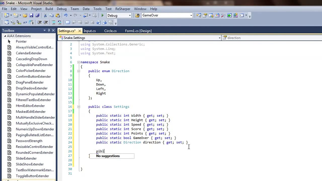 Create a simple snake game with C#