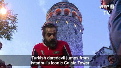 Turkish daredevil jumps from Istanbul's Galata Tower