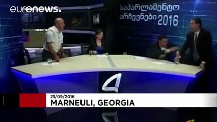 GRUSHTA NE DEBATIN TELEVIZIV NE GJEORGJI,DY KANDIDATE PERLESHEN NE STUDIO NE TRASMETIM TELEVIZIV LAJ
