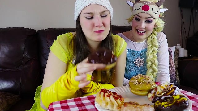 Frozen Elsa & Belle DONUT CHALLENGE w_ Spiderman Joker Maleficent Makeup Attack Fun in real life | Superheroes | Spiderman | Superman | Frozen Elsa | Joker