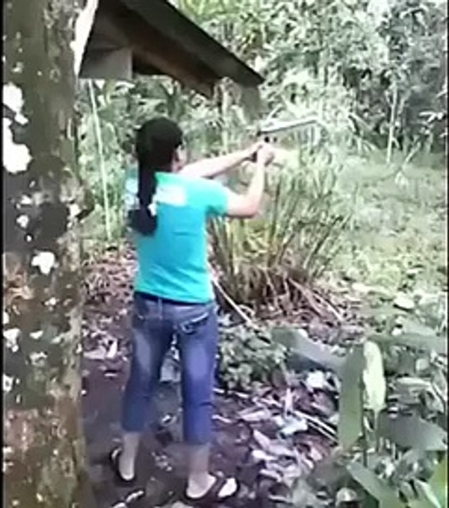 Girl Takes a Huge Gun Recoil To The Face