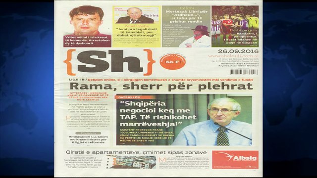 SHTYPI I DITES ME TITUJT KRYESORE TE FAQEVE TE PARA TE GAZETAVE SHQIPTARE E HENE 26 SHTATOR 2016 LAJ