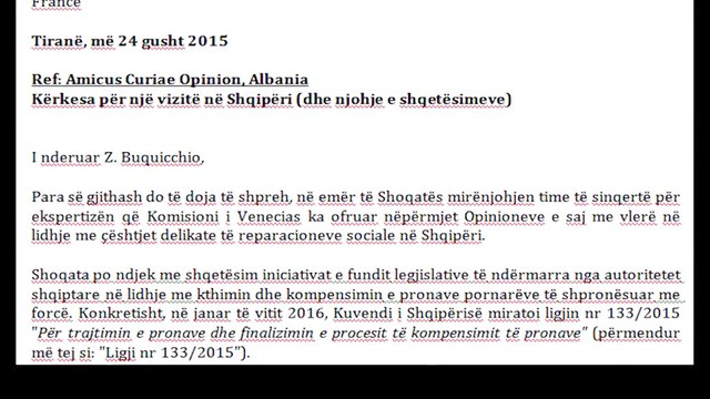 ISH PRONARET I DERGOJNE LETER KOMISIONIT TE VENECIAS, “NJIHUNI ME PRETENDIMET TONA PERPARA OPINIONIT