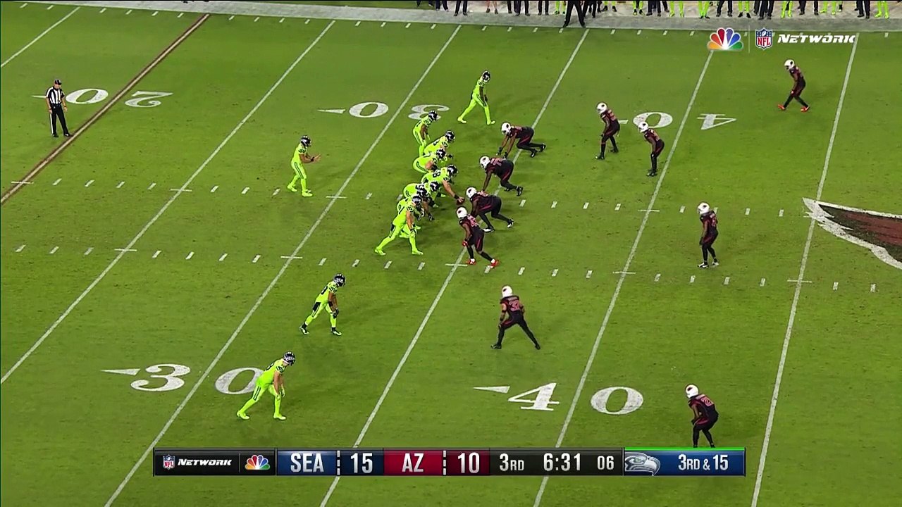 Arizona Cardinals linebacker Haason Reddick chases down Seattle Seahawks quarterback Russell Wilson for Cardinals' fifth sack of game