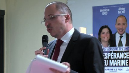 Adrien Mexis, candidat FN, au cours de son allocution hier soir à Fos-sur-mer.