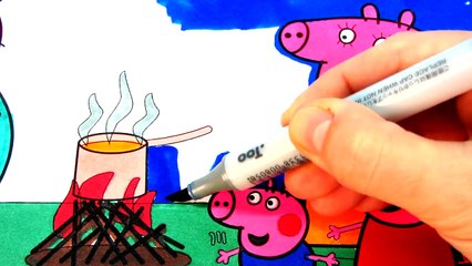 Peppa Pig Daddy Pig Camping Coloring Book Pages Videos For Kids with Colored Markers