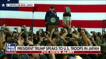President Trump addresses service members at Yokota air base