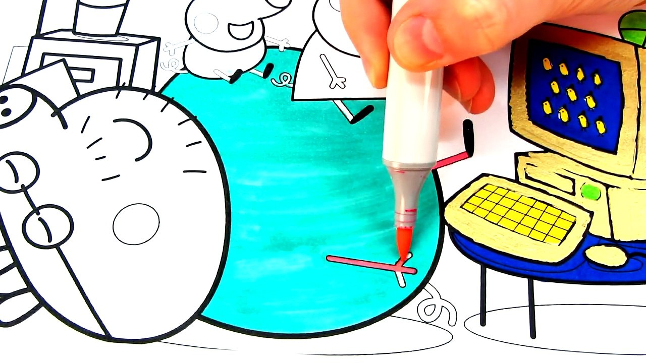 Peppa Pig Swing Playground with Daddy Pig Coloring Book Pages Video For Kids with Colored Markers