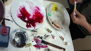 Traditional Chinese Watercolor Painting : Flower Painting With Bamboo Brush