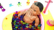 Baby Doll Bath Time Orbeez Shower Bathtub Surprise Toys Learn Colors Play Doh Slime Clay PEZ Candy