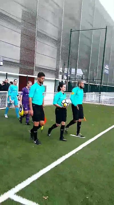 12/11/17 - TFC/Nîmes (D2F) - Les z'abeilles entrent sur le terrain avec les joueuses