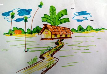 draw village scenery with sketch pen step by step .01