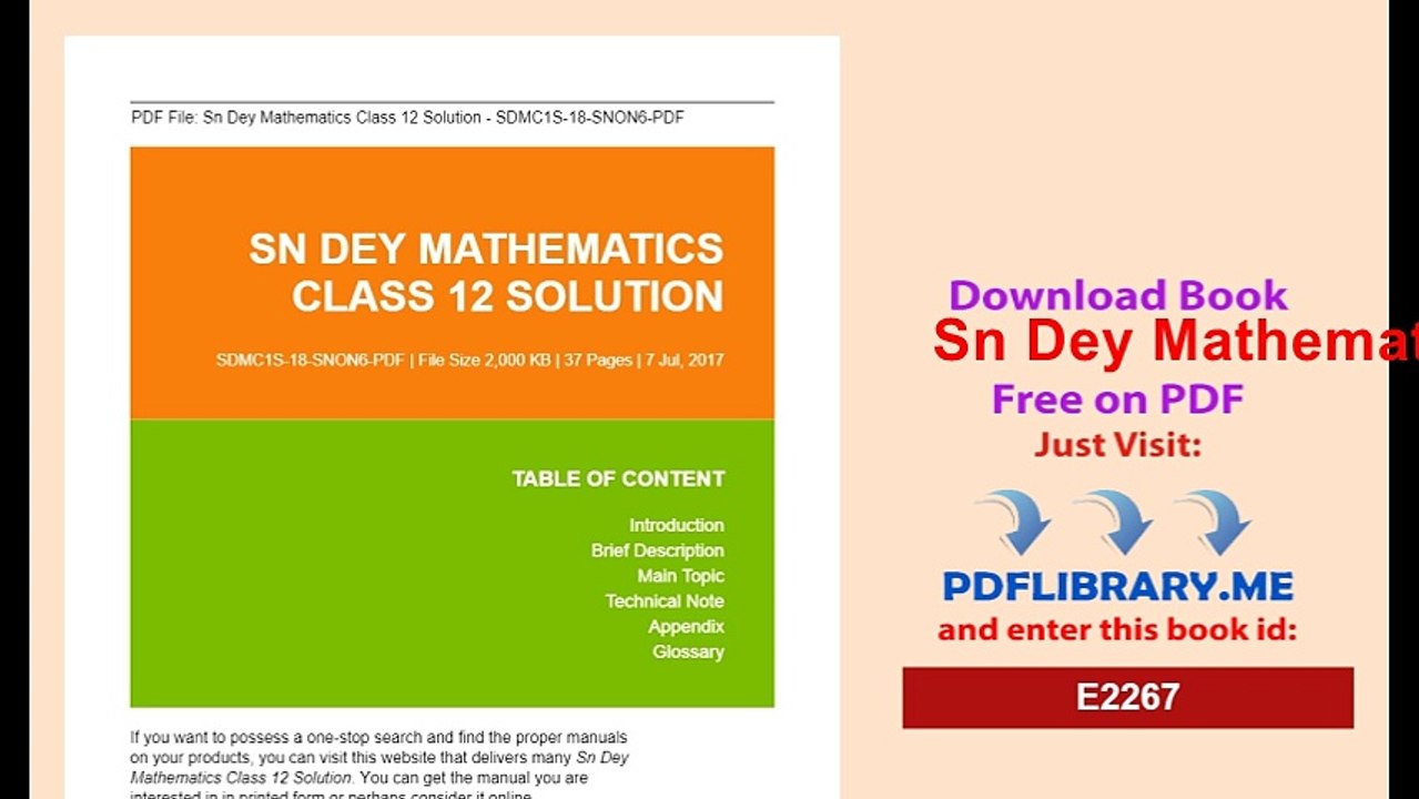 Sn Dey Mathematics Class 12 Solution