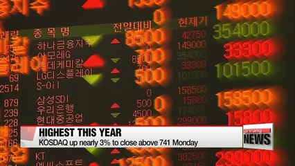 KOSDAQ hits highest level this year on foreign and institutional buying