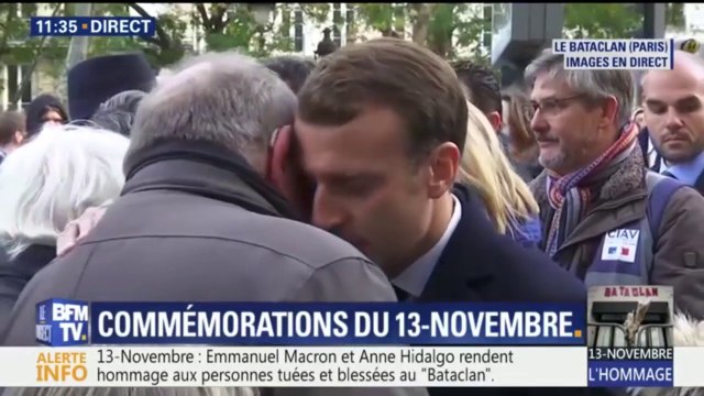 Commémorations du 13-novembre: l’émotion d’Emmanuel Macron réconfortant les familles des victimes du Bataclan