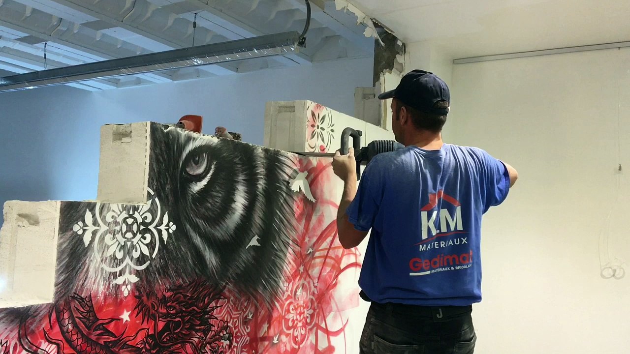 Démolition de la fresque de Noir Artist à la galerie Nao Expo de Verviers