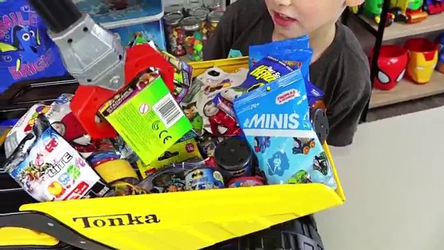 HUGE Tonka Truck Surprise Toys Bucket Toy Truck Surprise Egg Trucks Toys for Boys Kinder Playtime