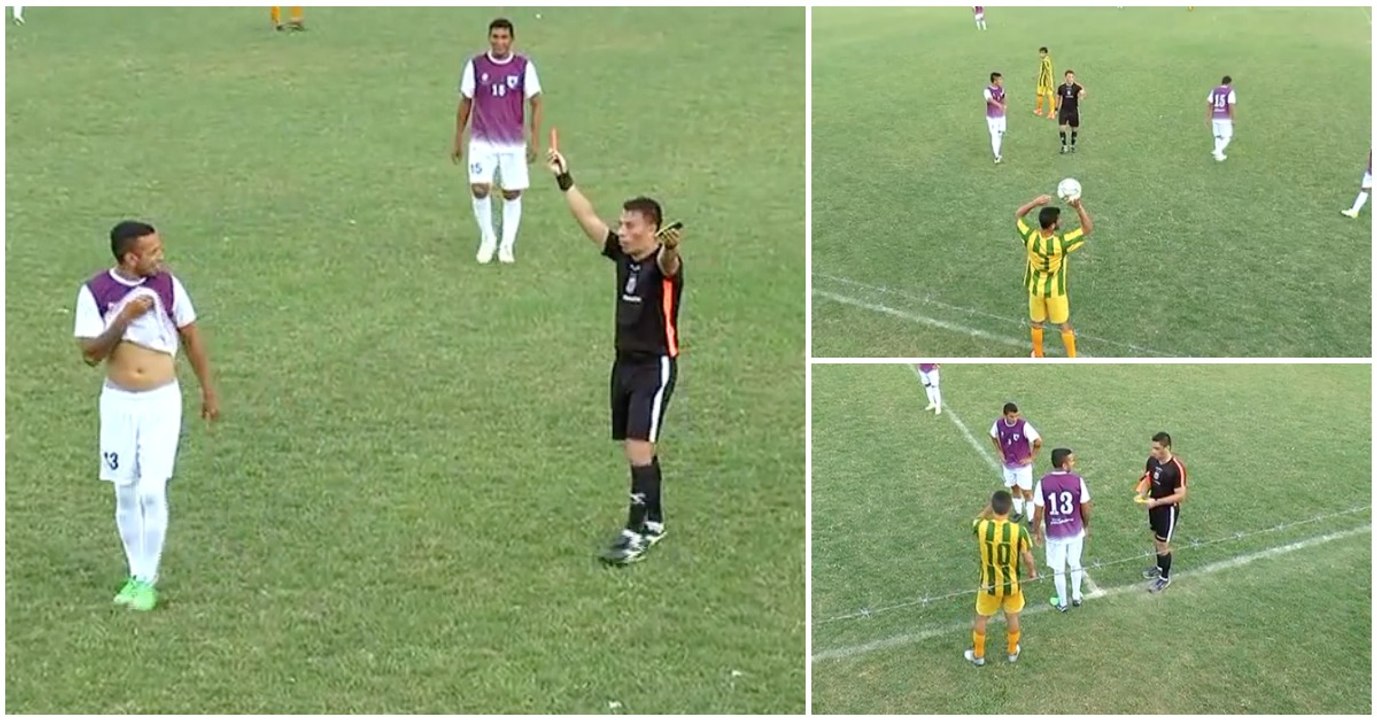 Jogador está apenas 10 segundos em jogo... leva dois cartões amarelos e acaba expulso!