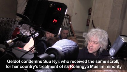 Bob Geldof returns Dublin honour in Suu Kyi protest