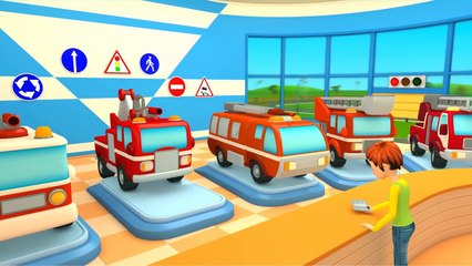 Car cartoon. Car school #1.  Fire truck cartoon. Task - fire . Big trucks for kids #KidsFirstTV.-n7icS4i7p-Q