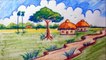 How to draw village scenery with oil pastel color step by step