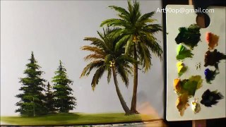 How to paint trees with fan brush - Acrylic lesson