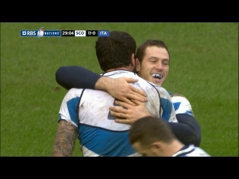Tim Visser Finishes Well for the First Try Scotland v Italy 09 Feb 2013