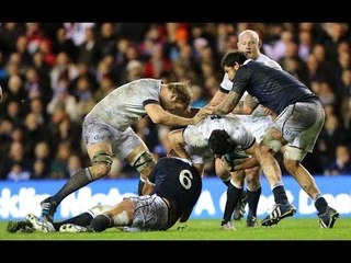 Great Break by Farrell nearly yields a try - Scotland v England 8th February 2014