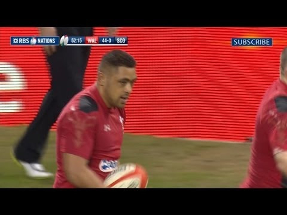 Taulupe Faletau dives over for Wales' 6th Try - Wales v Scotland 15th March 2014