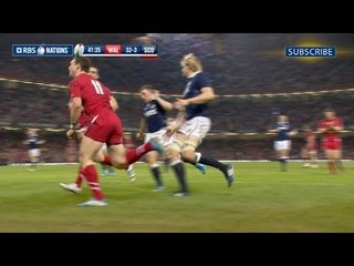 George North bursts over for his second Try - Wales v Scotland 15th March 2014